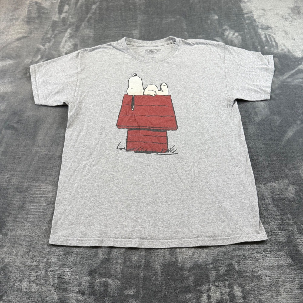 Peanuts Snoopy Doghouse Graphic T-Shirt Gray Mens Large Short Sleeve Crewneck